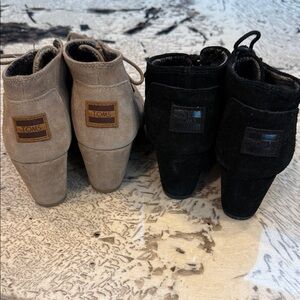 Toms Suede Wedge Booties in Sand and Black